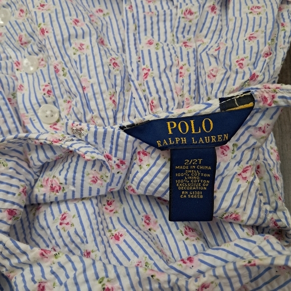 Ralph Lauren Toddler Girl Dress Floral Blue Button Down Back Size 2T - Picture 5 of 6
